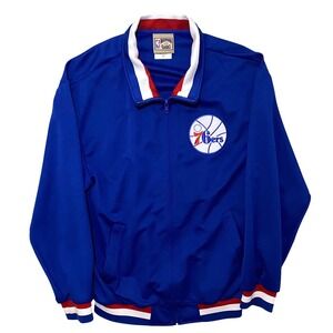 Vintage NBA 76ers Majestic Hardwood Classic Full Zip Jacket Medium Blue Korea